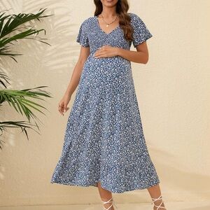New With Tags Blue Floral Maternity Dress